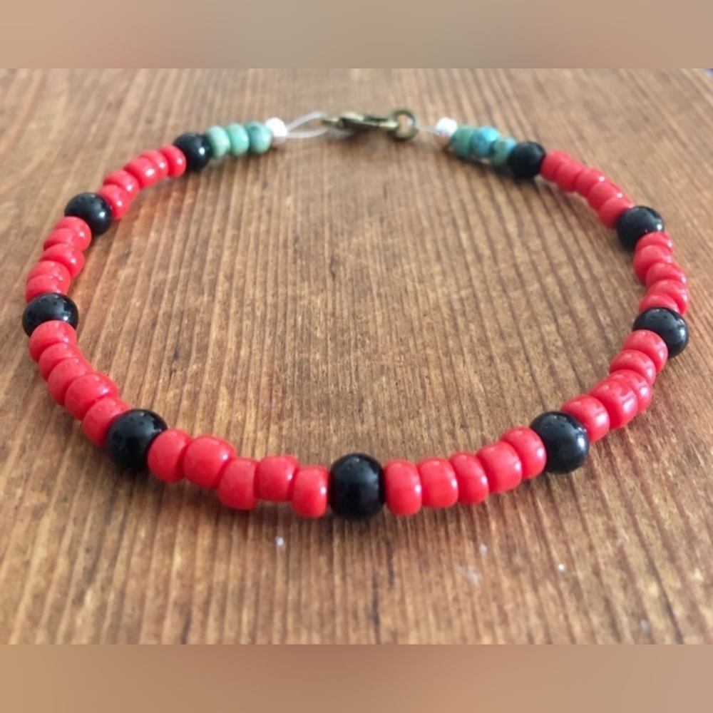 Red and Black Beaded Men's Bracelet, Handmade Men's Bracelet ,  Men's Jewelry